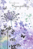This sympathy card holds a scene that feels like a whispered memory of a wildflower verge just beyond the busyness of Luton, perhaps along a quiet lane near Leagrave on a softly overcast day. Rising from a base of subdued colour, thin, graceful stems stretch upwards, each crowned with a finely detailed umbel of tiny blossoms. The flowers are rendered in gentle tones of lavender, dusky violet, and cool blue, with the occasional hint of powdery indigo, all softened by watercolour washes that ebb and flow across the paper. The stems intersect and bend lightly, suggesting a natural, untamed meadow rather than a formal garden, and the spaces between them are left airy and open, giving the design a sense of breathing room. Behind these delicate silhouettes, the background shifts from pale lilac to muted grey-blue and touches of silvery green, as if distant fields and sky have melted into one tranquil blur. A few butterflies drift across the scene, their near-transparent wings catching just enough colour-soft blue at the tips, a whisper of violet at the edges-to be noticed but never to dominate. They hover above the flowers like symbols of gentle companionship and the quiet journey through grief. The light is even and cloud-soft, with no sharp shadows, wrapping the entire image in a feeling of stillness and respect. For those sending sympathy flowers to families across Luton-from the town centre to surrounding neighbourhoods-this card offers a fitting accompaniment: a nature-inspired reflection that honours loss, memories, and the steady, enduring presence of love.